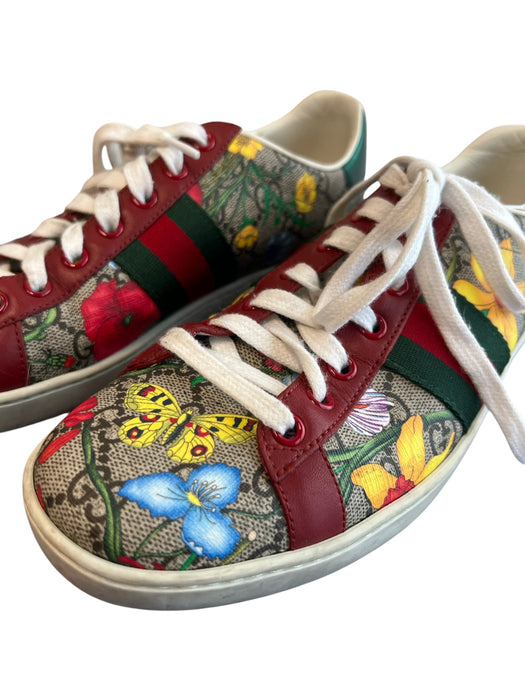 Gucci Shoe Size 38.5 Multi Leather Lace Up Butterflies Logo Low Top Shoes Multi / 38.5