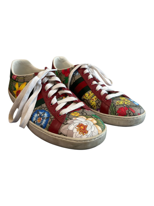 Gucci Shoe Size 38.5 Multi Leather Lace Up Butterflies Logo Low Top Shoes Multi / 38.5