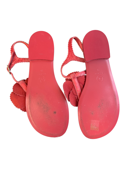 Chanel Shoe Size 39 Pink Velvet & Leather Thong Strap Flower Detail Flats Shoes Pink / 39
