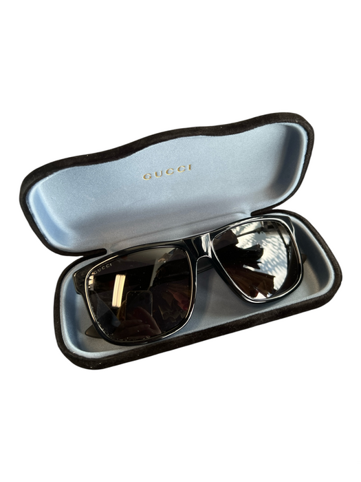Gucci Black Acetate Rubber Square Grey Lenses Sunglasses Black