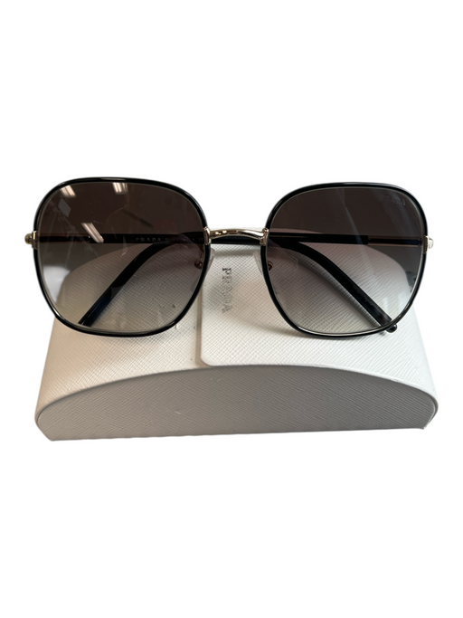 Prada Black Metal Square Gold Frame Oversize Gradient Sunglasses Black