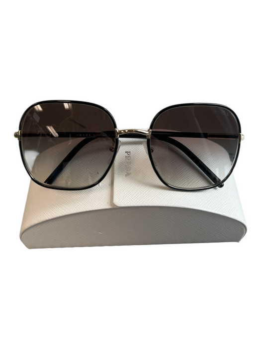 Prada Black Metal Square Gold Frame Oversize Gradient Sunglasses Black