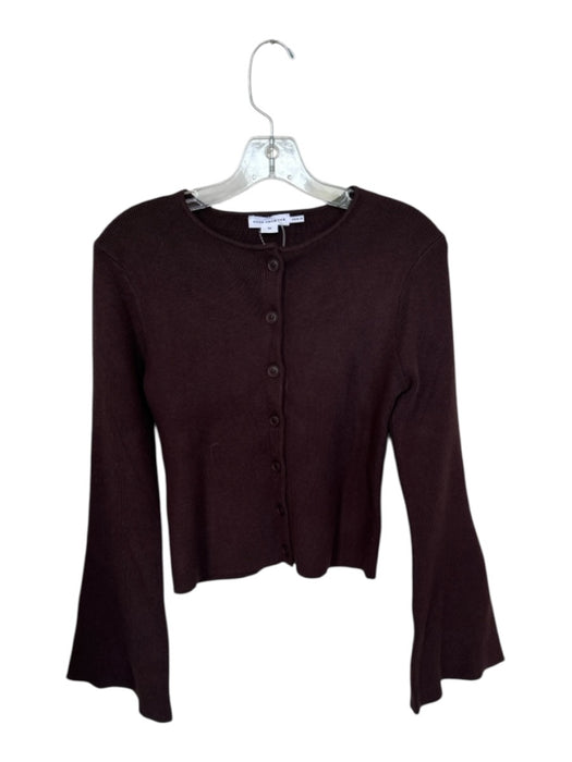 Good American Size M Brown Viscose Blend Ribbed Button Down Cardigan Sweater Brown / M