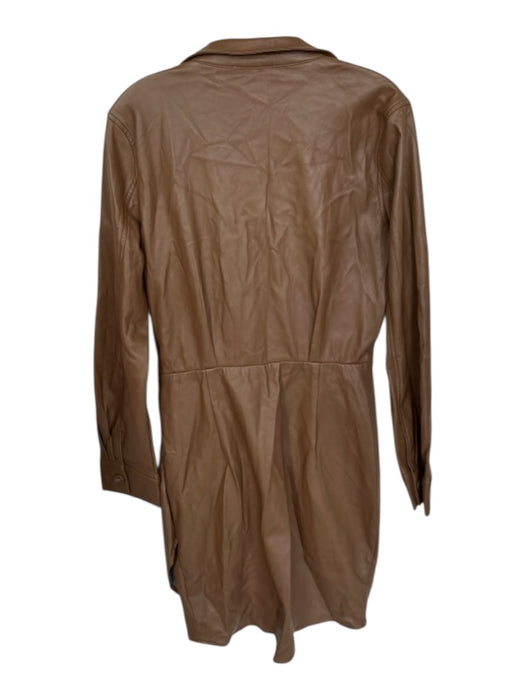heartloom Size L Brown Vegan Leather Long Sleeve Half Button Down Mini Dress Brown / L