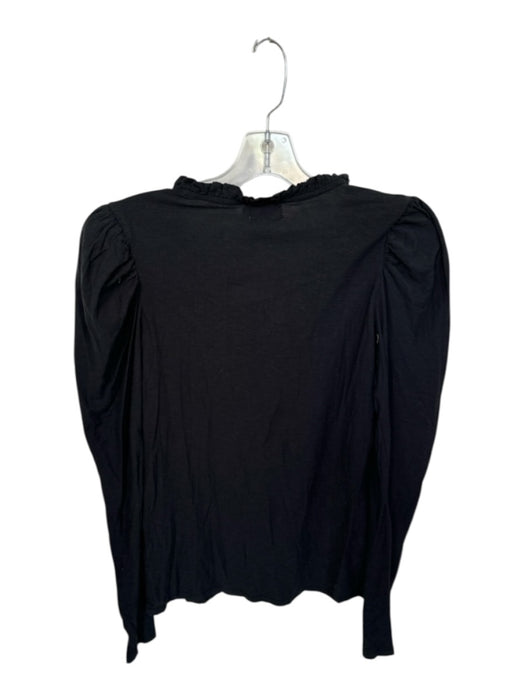 Nation Size M Black Pima Cotton Shoulder Pad Ruffles V Neck Top Black / M