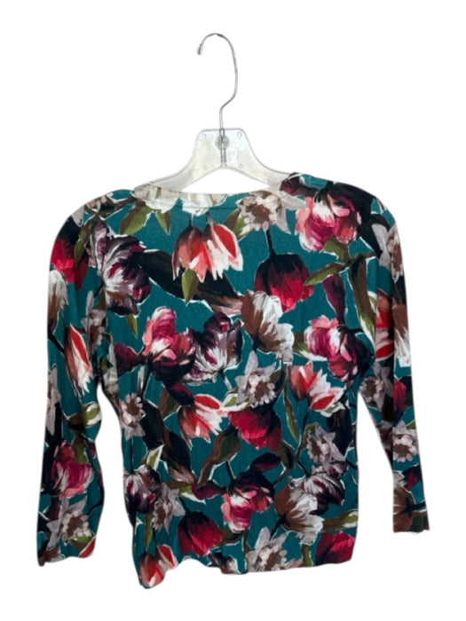 Karen Millen Size M Red & Teal Viscose Blend Long Sleeve Botanical Sweater Red & Teal / M