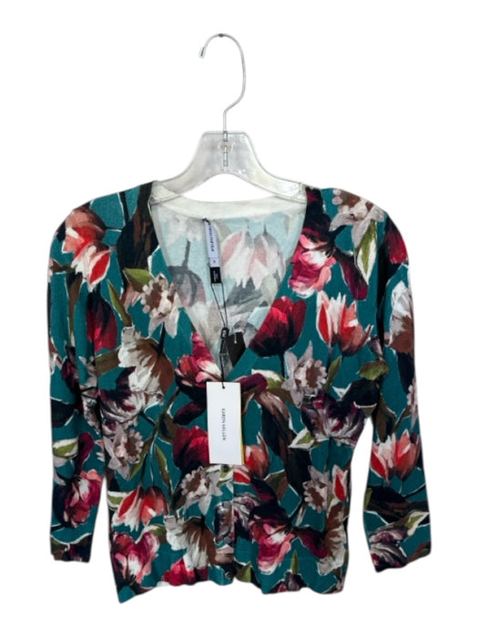 Karen Millen Size M Red & Teal Viscose Blend Long Sleeve Botanical Sweater Red & Teal / M
