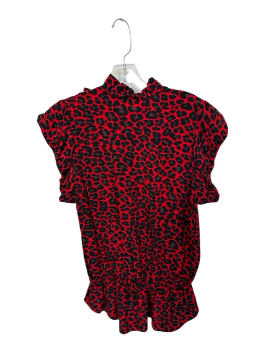 Zadig & Voltaire Size M Red & Black Viscose Flutter Cap sleeve Animal Print Top Red & Black / M