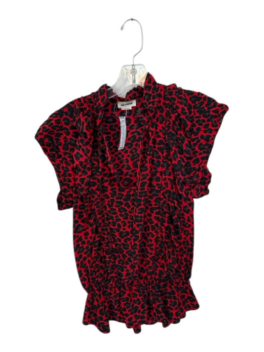 Zadig & Voltaire Size M Red & Black Viscose Flutter Cap sleeve Animal Print Top Red & Black / M