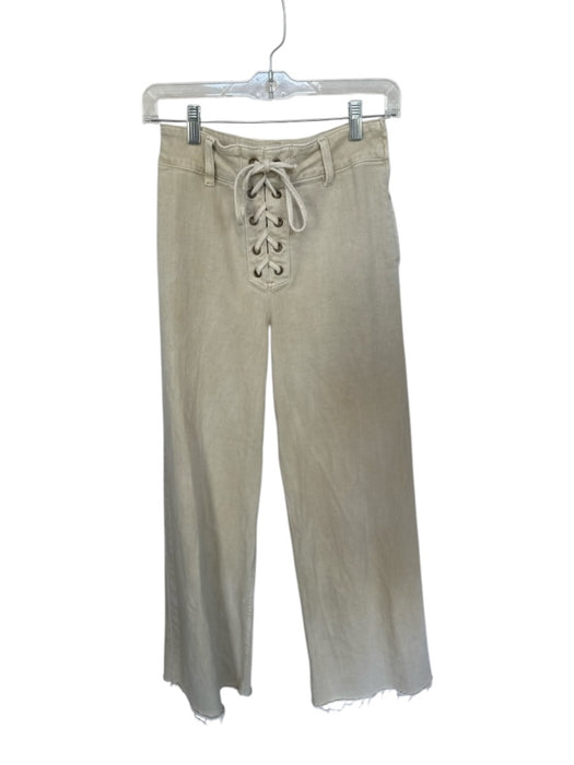 Miou Muse Size S Tan Cotton Blend High Waist Lace Up Side Zip Wide Leg Jeans Tan / S