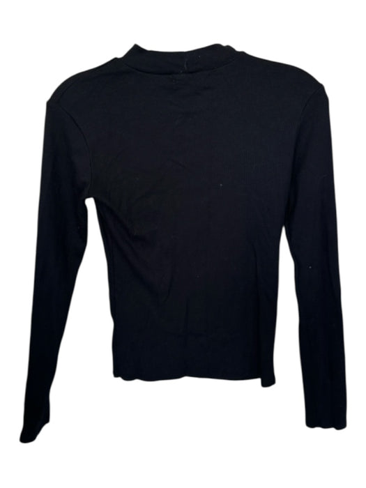 perfectwhitetee Size M Black Cotton & Modal Mock Neck Ribbed Long Sleeve Top Black / M