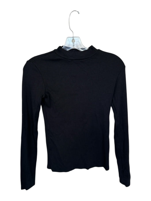 perfectwhitetee Size M Black Cotton & Modal Mock Neck Ribbed Long Sleeve Top Black / M