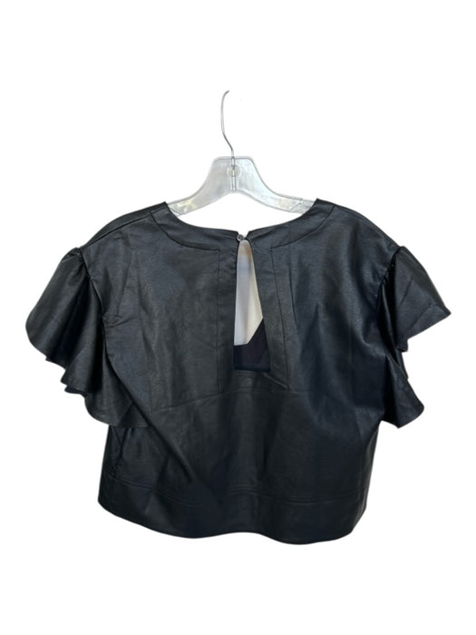 Maeve Size S Black Vegan Leather Flutter Cap sleeve V Neck Top Black / S