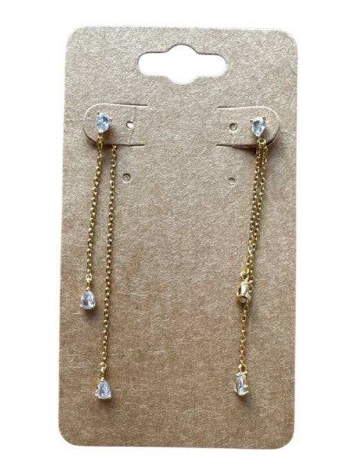 Gold Metal Chain Faux Diamonds Post Back Dangle Earrings Gold
