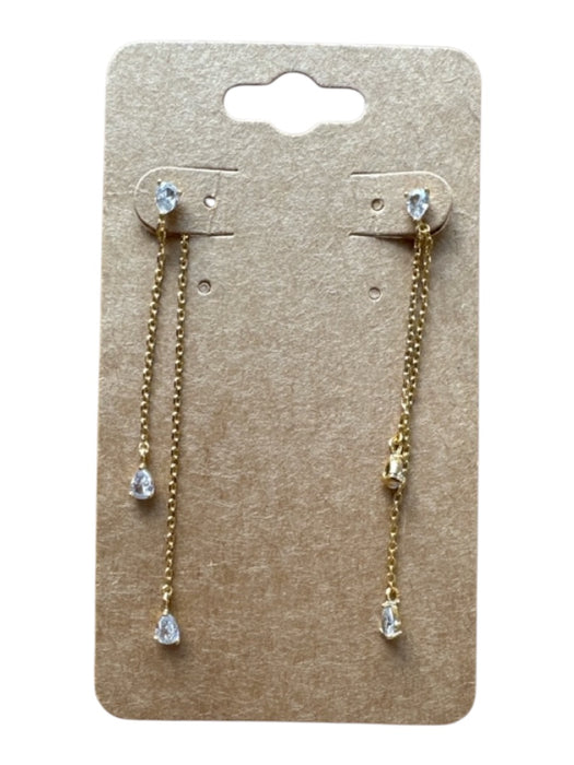 Gold Metal Chain Faux Diamonds Post Back Dangle Earrings Gold