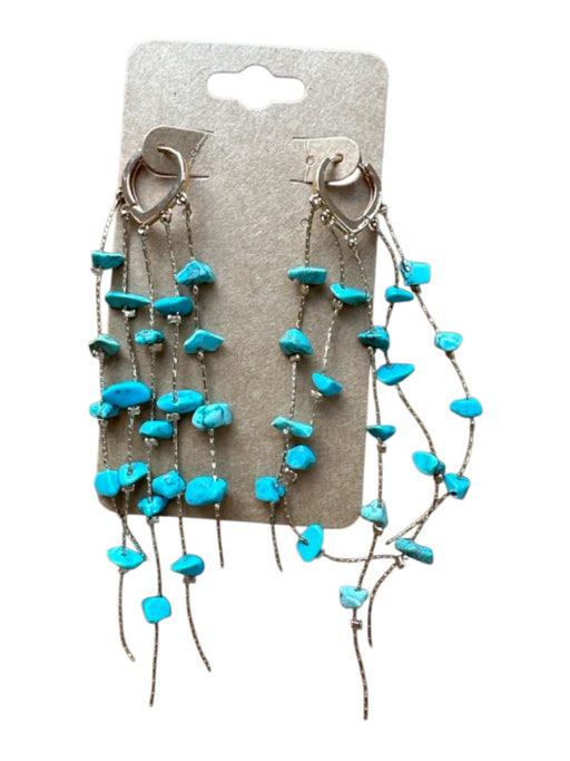Turquoise & Gold Metal Huggie Stones Dangle Earrings Turquoise & Gold