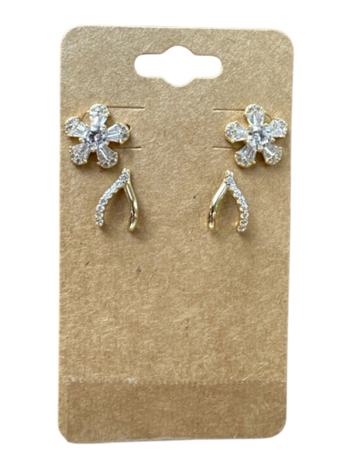 Gold Metal Rhinestone Post Back Set of 2 Earrings Gold
