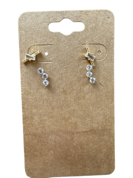 Gold Metal Rhinestone Post Back Set of 2 Earrings Gold