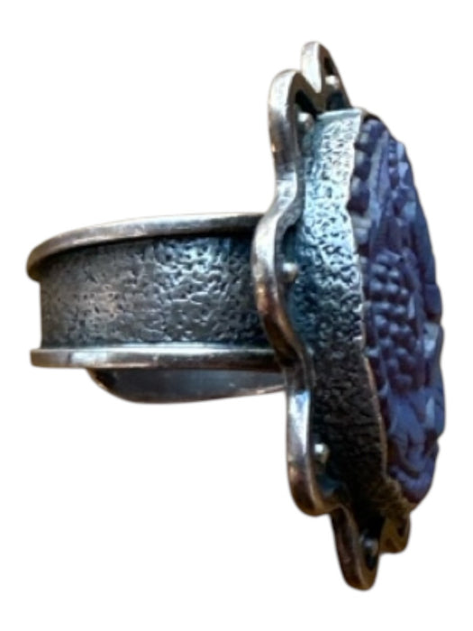 Sally Bass Silver & Blue Sterling Silver Flower Scallop Detail Handmade Ring Silver & Blue