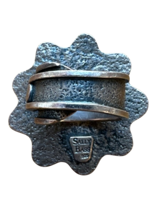 Sally Bass Silver & Blue Sterling Silver Flower Scallop Detail Handmade Ring Silver & Blue