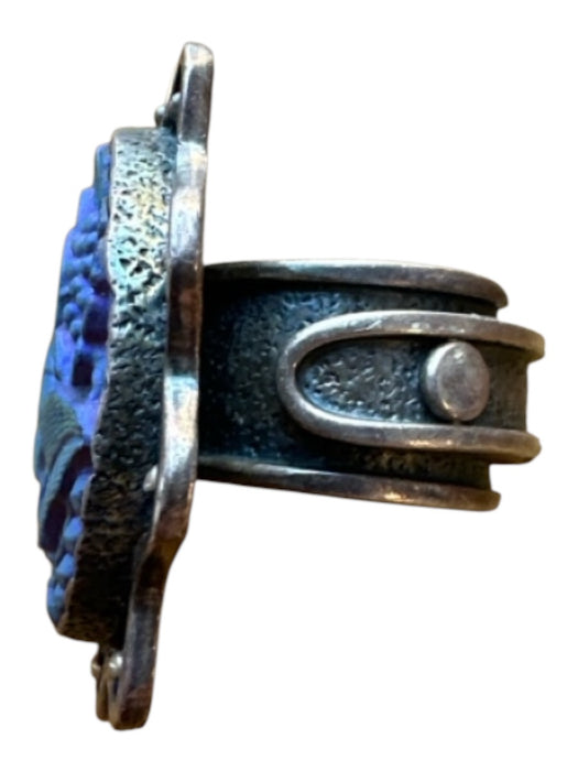 Sally Bass Silver & Blue Sterling Silver Flower Scallop Detail Handmade Ring Silver & Blue