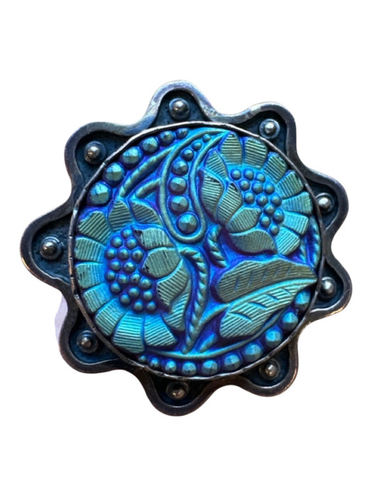 Sally Bass Silver & Blue Sterling Silver Flower Scallop Detail Handmade Ring Silver & Blue