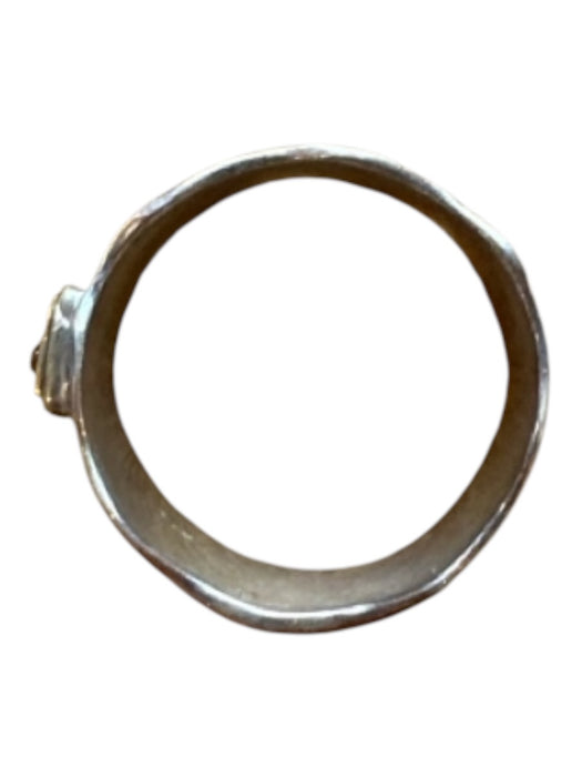 Silver & Gold Sterling Silver Hammered Wide Square Ring Silver & Gold
