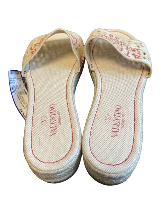 Valentino Shoe Size 39.5 Beige & Red Canvas Almond Toe Wide Strap Slip On Shoes Beige & Red / 39.5