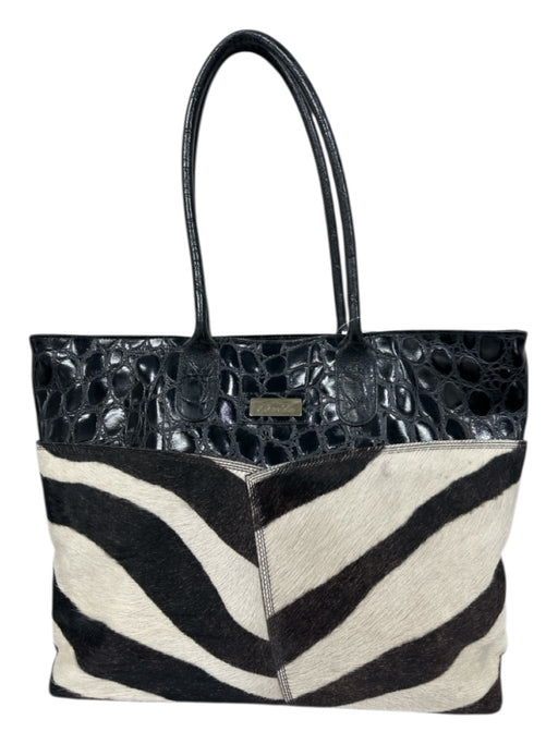 Terrida Black, Cream, Brown Genuine Leather Croc Embossed Ponyhair Bag Black, Cream, Brown / XL