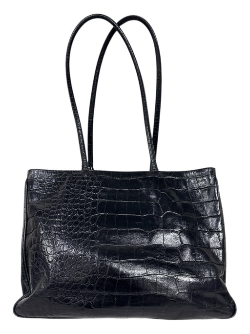 Furla Black Leather Croc Embossed Top Handles Tote Bag Black / L