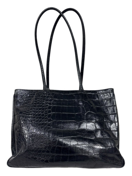 Furla Black Leather Croc Embossed Top Handles Tote Bag Black / L