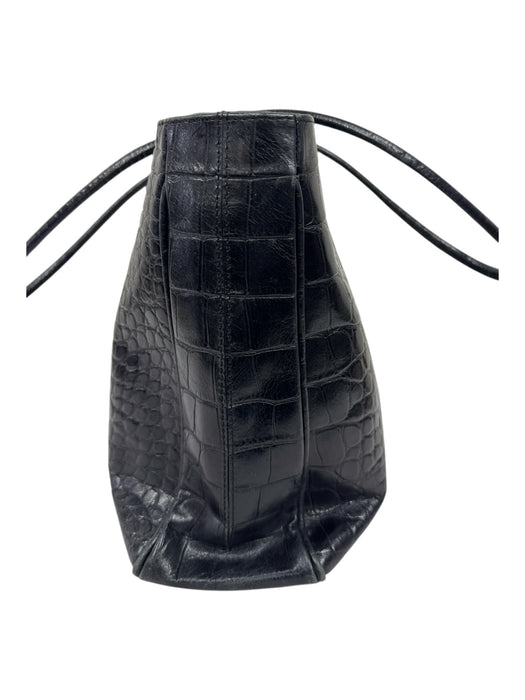 Furla Black Leather Croc Embossed Top Handles Tote Bag Black / L