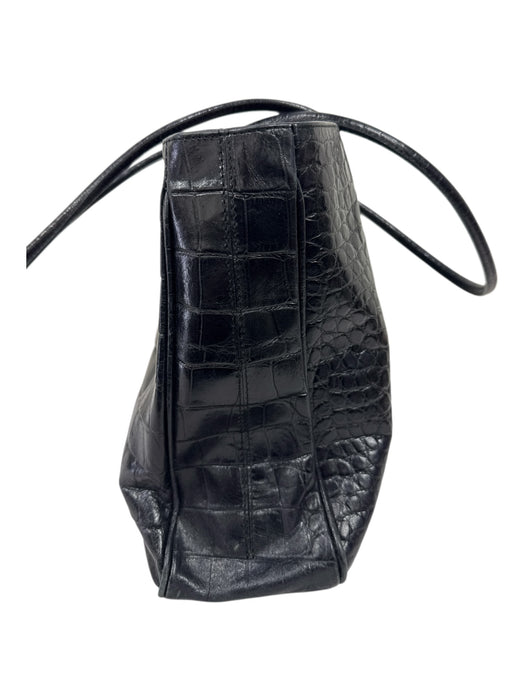 Furla Black Leather Croc Embossed Top Handles Tote Bag Black / L