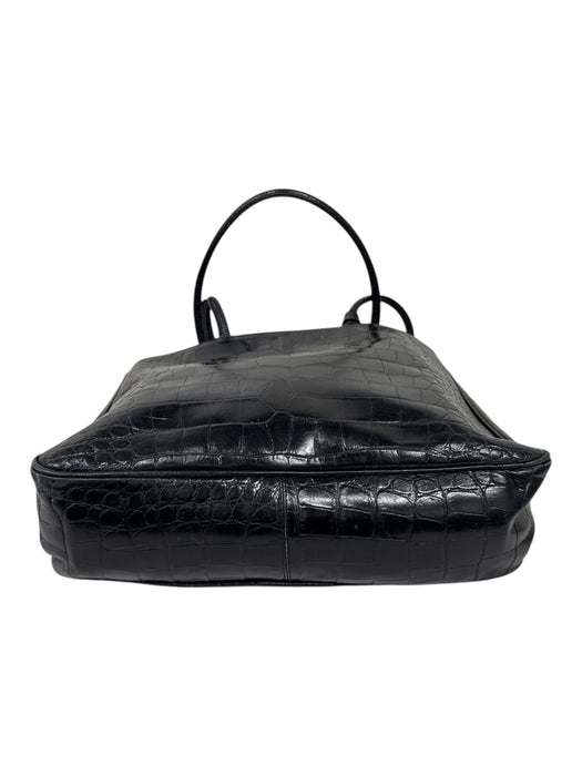 Furla Black Leather Croc Embossed Top Handles Tote Bag Black / L