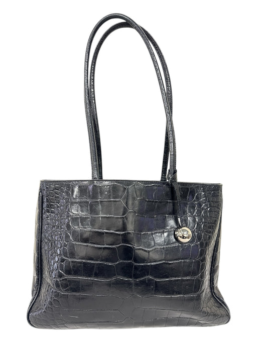 Furla Black Leather Croc Embossed Top Handles Tote Bag Black / L