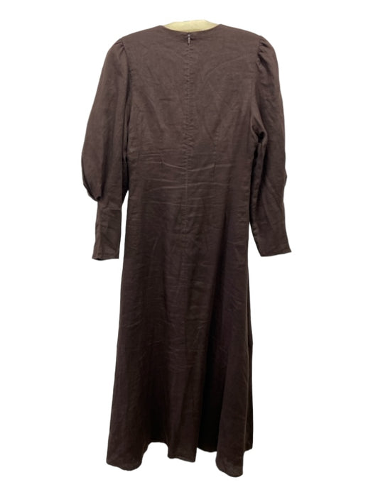 Dissh Size 8 Brown Linen Blend Long Sleeve V Neck Maxi Dress Brown / 8