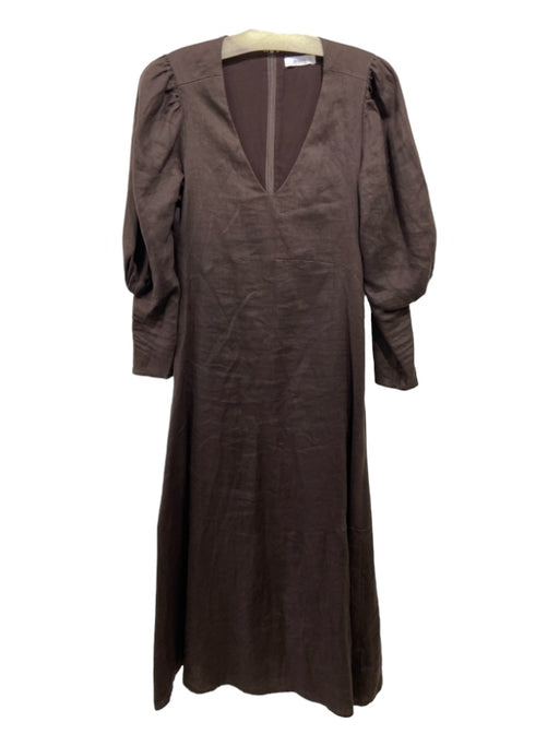 Dissh Size 8 Brown Linen Blend Long Sleeve V Neck Maxi Dress Brown / 8