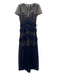 Self-Portrait Size 4 Navy & Black Polyester Short Sleeve Floral Lace Maxi Dress Navy & Black / 4