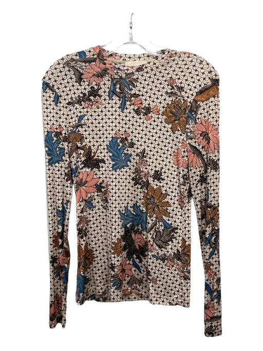 Ulla Johnson Size Small Cream, Pink, Blue Rayon Blend Long Sleeve Floral Top Cream, Pink, Blue / Small