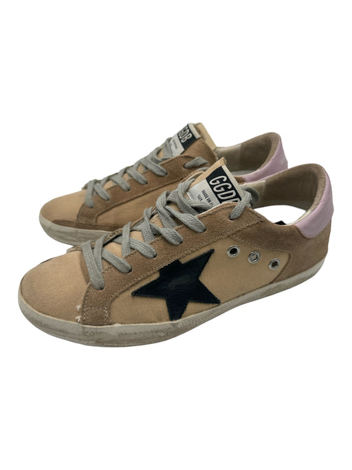 Golden Goose Shoe Size 37 Tan & Pink Leather Suede Canvas Lace Up Sneakers Tan & Pink / 37