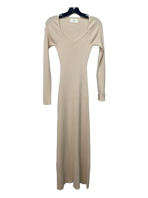 Dissh Size XS Beige Viscose Blend V Neck Long Sleeve Ribbed Maxi Dress Beige / XS