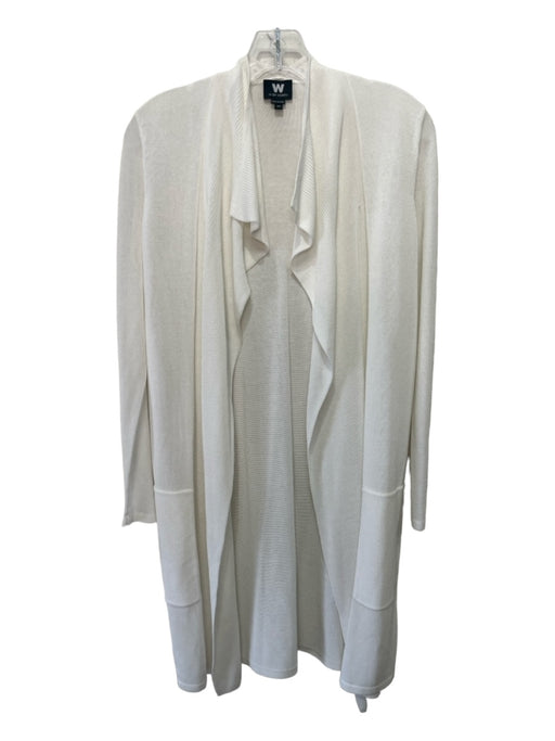 W by Worth Size XP White Cotton Blend Open Front Knit Long Sleeve Long Cardigan White / XP