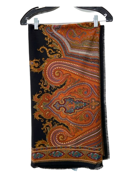 Ralph Lauren Black Orange & Multi Paisley Square Fringe hem Over Size scarf Black Orange & Multi / One Size