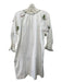 Bindu Size S White Green Brown Cotton Palm Tree V Neck Long Sleeve Shift Dress White Green Brown / S