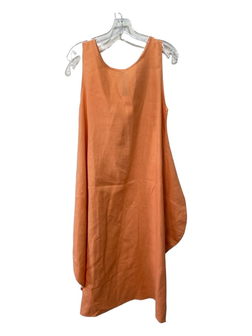 Oversize Size One Size Orange Linen Round Neck Sleeveless Pockets Dress Orange / One Size