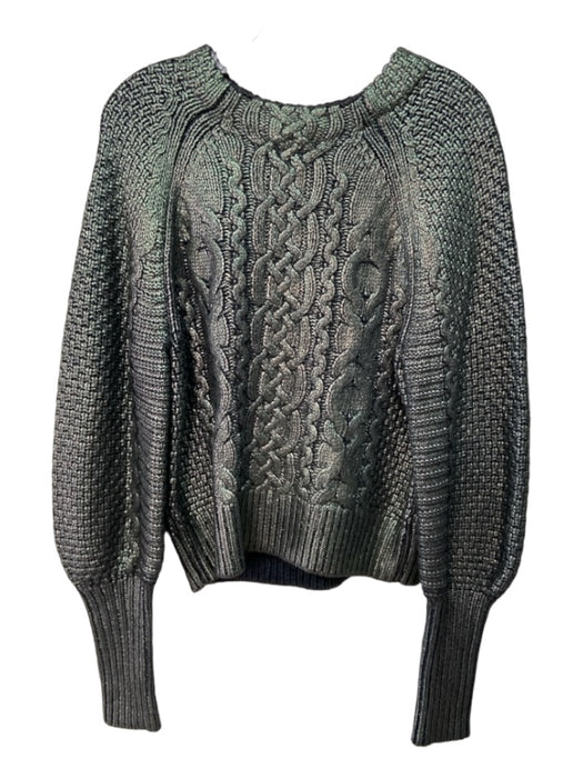 Veronica Beard Size S Green & Black Wool Blend Coated Cable Knit Shimmer Sweater Green & Black / S