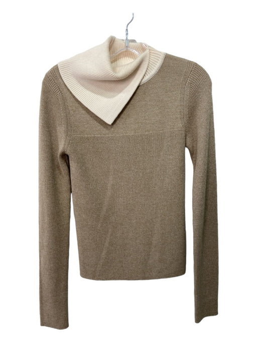 See By Chloe Size M Brown & Beige Wool Fold Over Collar Knit Long Sleeve Sweater Brown & Beige / M