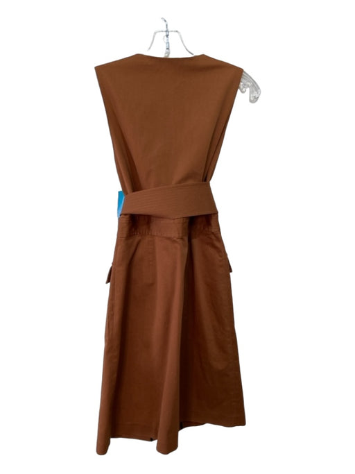 Diane Von Furstenberg Size 4 Brown Cotton Front Zip Sleeveless Pockets Dress Brown / 4