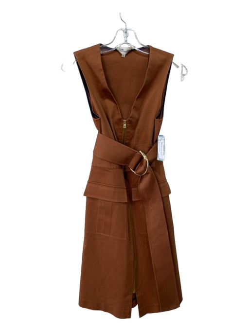 Diane Von Furstenberg Size 4 Brown Cotton Front Zip Sleeveless Pockets Dress Brown / 4