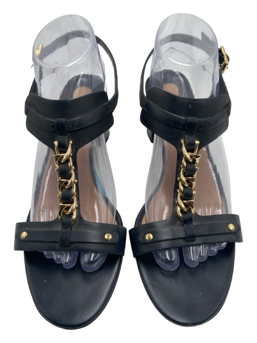 Salvatore Ferragamo Shoe Size 10 Black Leather Gold hardware T Strap Sandals Black / 10